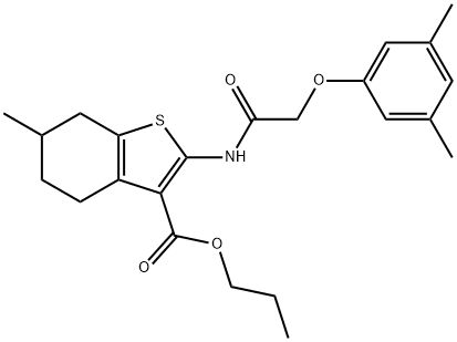 propyl 2-{[(3,5-dimethylphenoxy)acetyl]amino}-6-methyl-4,5,6,7-tetrahydro-1-benzothiophene-3-carboxylate Struktur