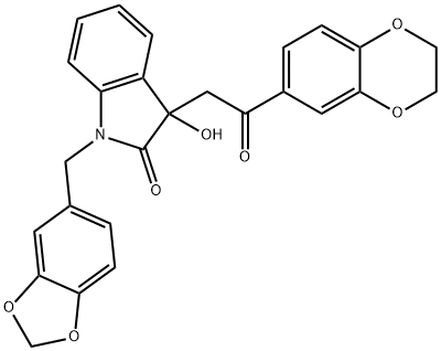 1-(1,3-benzodioxol-5-ylmethyl)-3-[2-(2,3-dihydro-1,4-benzodioxin-6-yl)-2-oxoethyl]-3-hydroxy-1,3-dihydro-2H-indol-2-one Struktur