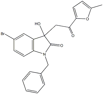 1-benzyl-5-bromo-3-hydroxy-3-[2-(5-methyl-2-furyl)-2-oxoethyl]-1,3-dihydro-2H-indol-2-one Struktur