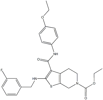 ethyl 3-[(4-ethoxyanilino)carbonyl]-2-[(3-fluorobenzyl)amino]-4,7-dihydrothieno[2,3-c]pyridine-6(5H)-carboxylate Struktur