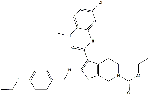 ethyl 3-[(5-chloro-2-methoxyanilino)carbonyl]-2-[(4-ethoxybenzyl)amino]-4,7-dihydrothieno[2,3-c]pyridine-6(5H)-carboxylate Struktur