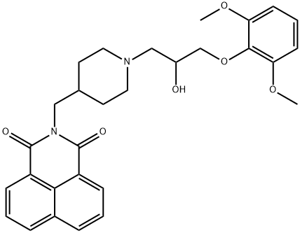 2-({1-[3-(2,6-dimethoxyphenoxy)-2-hydroxypropyl]-4-piperidinyl}methyl)-1H-benzo[de]isoquinoline-1,3(2H)-dione Struktur