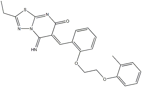 2-ethyl-5-imino-6-{2-[2-(2-methylphenoxy)ethoxy]benzylidene}-5,6-dihydro-7H-[1,3,4]thiadiazolo[3,2-a]pyrimidin-7-one Struktur