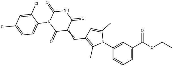 ethyl 3-{3-[(1-(2,4-dichlorophenyl)-2,4,6-trioxotetrahydro-5(2H)-pyrimidinylidene)methyl]-2,5-dimethyl-1H-pyrrol-1-yl}benzoate Struktur