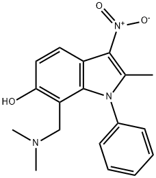 7-[(dimethylamino)methyl]-3-nitro-2-methyl-1-phenyl-1H-indol-6-ol Struktur