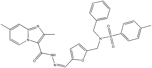 N-benzyl-N-[(5-{2-[(2,7-dimethylimidazo[1,2-a]pyridin-3-yl)carbonyl]carbohydrazonoyl}-2-furyl)methyl]-4-methylbenzenesulfonamide Struktur