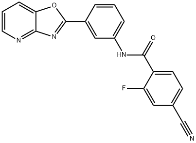 4-cyano-2-fluoro-N-(3-[1,3]oxazolo[4,5-b]pyridin-2-ylphenyl)benzamide Struktur