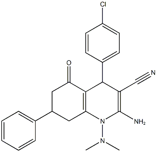 2-amino-4-(4-chlorophenyl)-1-(dimethylamino)-5-oxo-7-phenyl-1,4,5,6,7,8-hexahydro-3-quinolinecarbonitrile Struktur