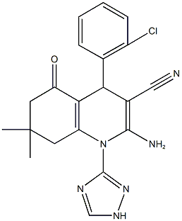 2-amino-4-(2-chlorophenyl)-7,7-dimethyl-5-oxo-1-(1H-1,2,4-triazol-3-yl)-1,4,5,6,7,8-hexahydro-3-quinolinecarbonitrile Struktur