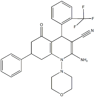 2-amino-1-(4-morpholinyl)-5-oxo-7-phenyl-4-[2-(trifluoromethyl)phenyl]-1,4,5,6,7,8-hexahydro-3-quinolinecarbonitrile Struktur