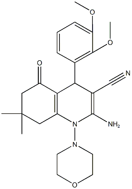 2-amino-4-(2,3-dimethoxyphenyl)-7,7-dimethyl-1-(4-morpholinyl)-5-oxo-1,4,5,6,7,8-hexahydro-3-quinolinecarbonitrile Struktur