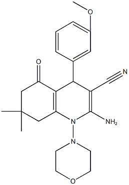 2-amino-4-(3-methoxyphenyl)-7,7-dimethyl-1-(4-morpholinyl)-5-oxo-1,4,5,6,7,8-hexahydro-3-quinolinecarbonitrile Struktur