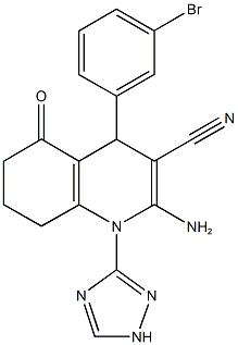 2-amino-4-(3-bromophenyl)-5-oxo-1-(1H-1,2,4-triazol-3-yl)-1,4,5,6,7,8-hexahydro-3-quinolinecarbonitrile Struktur