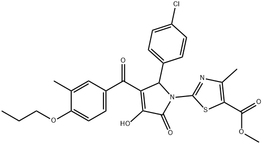 methyl 2-[2-(4-chlorophenyl)-4-hydroxy-3-(3-methyl-4-propoxybenzoyl)-5-oxo-2,5-dihydro-1H-pyrrol-1-yl]-4-methyl-1,3-thiazole-5-carboxylate Struktur