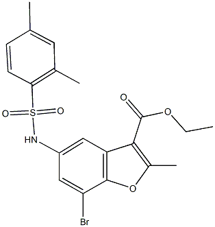 ethyl 7-bromo-5-{[(2,4-dimethylphenyl)sulfonyl]amino}-2-methyl-1-benzofuran-3-carboxylate Struktur