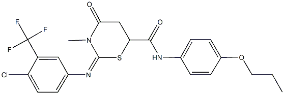 2-{[4-chloro-3-(trifluoromethyl)phenyl]imino}-3-methyl-4-oxo-N-(4-propoxyphenyl)-1,3-thiazinane-6-carboxamide Struktur