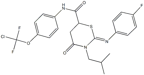 N-{4-[chloro(difluoro)methoxy]phenyl}-2-[(4-fluorophenyl)imino]-3-isobutyl-4-oxo-1,3-thiazinane-6-carboxamide Struktur