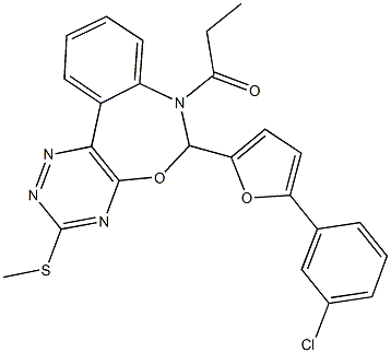 6-[5-(3-chlorophenyl)-2-furyl]-3-(methylsulfanyl)-7-propionyl-6,7-dihydro[1,2,4]triazino[5,6-d][3,1]benzoxazepine Struktur