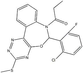 6-(2-chloro-6-fluorophenyl)-3-(methylsulfanyl)-7-propionyl-6,7-dihydro[1,2,4]triazino[5,6-d][3,1]benzoxazepine Struktur