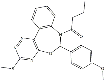 4-[7-butyryl-3-(methylsulfanyl)-6,7-dihydro[1,2,4]triazino[5,6-d][3,1]benzoxazepin-6-yl]phenyl methyl ether Struktur