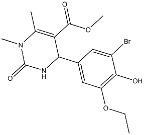 methyl 4-(3-bromo-5-ethoxy-4-hydroxyphenyl)-1,6-dimethyl-2-oxo-1,2,3,4-tetrahydro-5-pyrimidinecarboxylate Struktur