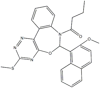 1-[7-butyryl-3-(methylsulfanyl)-6,7-dihydro[1,2,4]triazino[5,6-d][3,1]benzoxazepin-6-yl]-2-naphthyl methyl ether Struktur