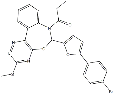 6-[5-(4-bromophenyl)-2-furyl]-3-(methylsulfanyl)-7-propionyl-6,7-dihydro[1,2,4]triazino[5,6-d][3,1]benzoxazepine Struktur