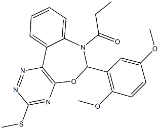 6-(2,5-dimethoxyphenyl)-3-(methylsulfanyl)-7-propionyl-6,7-dihydro[1,2,4]triazino[5,6-d][3,1]benzoxazepine Struktur