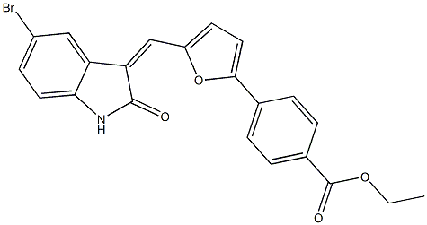 ethyl 4-{5-[(5-bromo-2-oxo-1,2-dihydro-3H-indol-3-ylidene)methyl]-2-furyl}benzoate Struktur