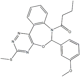 7-butyryl-6-(3-methoxyphenyl)-3-(methylsulfanyl)-6,7-dihydro[1,2,4]triazino[5,6-d][3,1]benzoxazepine Struktur