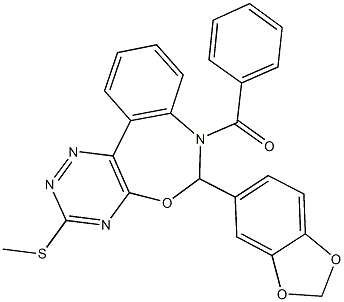 6-(1,3-benzodioxol-5-yl)-7-benzoyl-6,7-dihydro[1,2,4]triazino[5,6-d][3,1]benzoxazepin-3-yl methyl sulfide Struktur