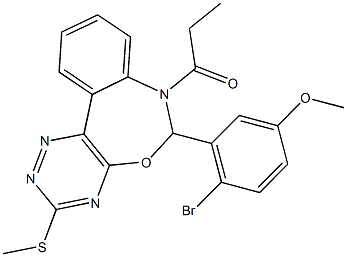 4-bromo-3-[3-(methylsulfanyl)-7-propionyl-6,7-dihydro[1,2,4]triazino[5,6-d][3,1]benzoxazepin-6-yl]phenyl methyl ether Struktur