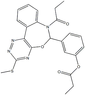 3-[3-(methylsulfanyl)-7-propionyl-6,7-dihydro[1,2,4]triazino[5,6-d][3,1]benzoxazepin-6-yl]phenyl propionate Struktur