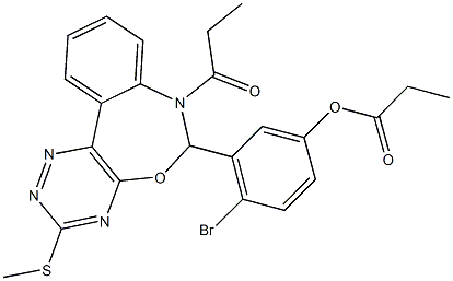 4-bromo-3-[3-(methylsulfanyl)-7-propionyl-6,7-dihydro[1,2,4]triazino[5,6-d][3,1]benzoxazepin-6-yl]phenyl propionate Struktur