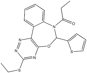 3-(ethylsulfanyl)-7-propionyl-6-(2-thienyl)-6,7-dihydro[1,2,4]triazino[5,6-d][3,1]benzoxazepine Struktur