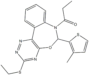 ethyl 6-(3-methyl-2-thienyl)-7-propionyl-6,7-dihydro[1,2,4]triazino[5,6-d][3,1]benzoxazepin-3-yl sulfide Struktur