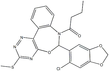 7-butyryl-6-(6-chloro-1,3-benzodioxol-5-yl)-6,7-dihydro[1,2,4]triazino[5,6-d][3,1]benzoxazepin-3-yl methyl sulfide Struktur