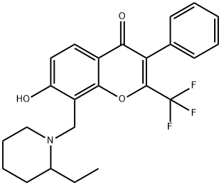 8-[(2-ethyl-1-piperidinyl)methyl]-7-hydroxy-3-phenyl-2-(trifluoromethyl)-4H-chromen-4-one Struktur