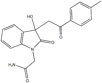 2-{3-hydroxy-3-[2-(4-methylphenyl)-2-oxoethyl]-2-oxo-2,3-dihydro-1H-indol-1-yl}acetamide Struktur