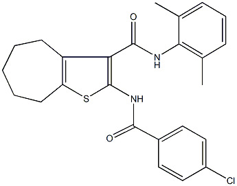 2-[(4-chlorobenzoyl)amino]-N-(2,6-dimethylphenyl)-5,6,7,8-tetrahydro-4H-cyclohepta[b]thiophene-3-carboxamide Struktur