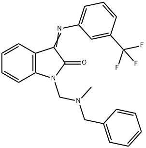 1-{[benzyl(methyl)amino]methyl}-3-{[3-(trifluoromethyl)phenyl]imino}-1,3-dihydro-2H-indol-2-one Struktur