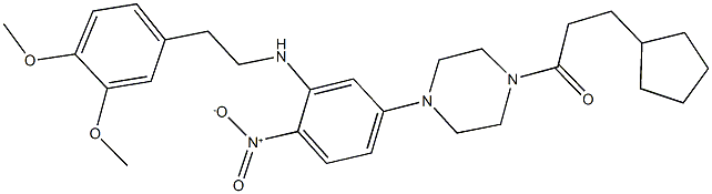 1-(3-cyclopentylpropanoyl)-4-{3-{[2-(3,4-dimethoxyphenyl)ethyl]amino}-4-nitrophenyl}piperazine Struktur