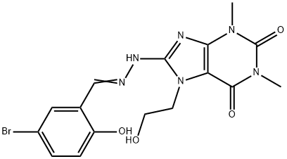 5-bromo-2-hydroxybenzaldehyde [7-(2-hydroxyethyl)-1,3-dimethyl-2,6-dioxo-2,3,6,7-tetrahydro-1H-purin-8-yl]hydrazone Struktur