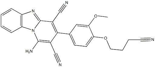 1-amino-3-[4-(3-cyanopropoxy)-3-methoxyphenyl]pyrido[1,2-a]benzimidazole-2,4-dicarbonitrile Struktur