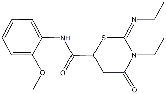 3-ethyl-2-(ethylimino)-N-(2-methoxyphenyl)-4-oxo-1,3-thiazinane-6-carboxamide Struktur