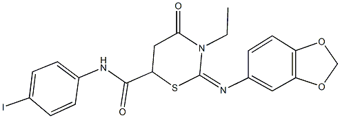 2-(1,3-benzodioxol-5-ylimino)-3-ethyl-N-(4-iodophenyl)-4-oxo-1,3-thiazinane-6-carboxamide Struktur