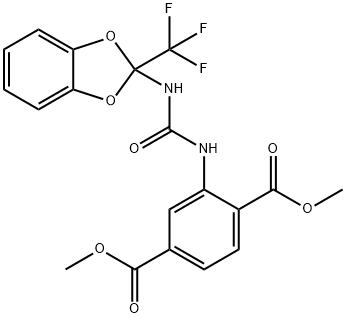 dimethyl 2-[({[2-(trifluoromethyl)-1,3-benzodioxol-2-yl]amino}carbonyl)amino]terephthalate Struktur