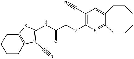 2-[(3-cyano-5,6,7,8,9,10-hexahydrocycloocta[b]pyridin-2-yl)sulfanyl]-N-(3-cyano-4,5,6,7-tetrahydro-1-benzothien-2-yl)acetamide Struktur