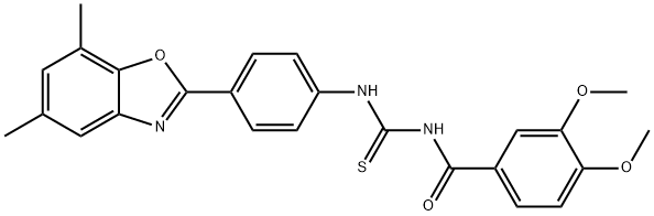 N-(3,4-dimethoxybenzoyl)-N'-[4-(5,7-dimethyl-1,3-benzoxazol-2-yl)phenyl]thiourea Struktur