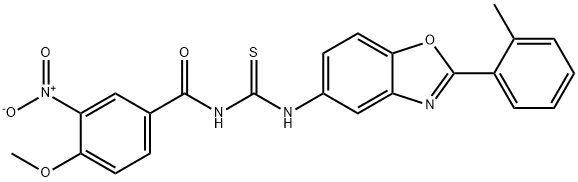 N-{3-nitro-4-methoxybenzoyl}-N'-[2-(2-methylphenyl)-1,3-benzoxazol-5-yl]thiourea Struktur